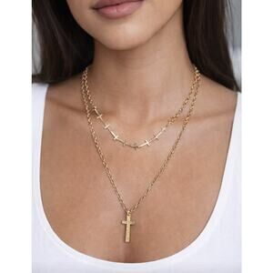 Jennifer Gold Layered Cross Necklace Earring Set New
